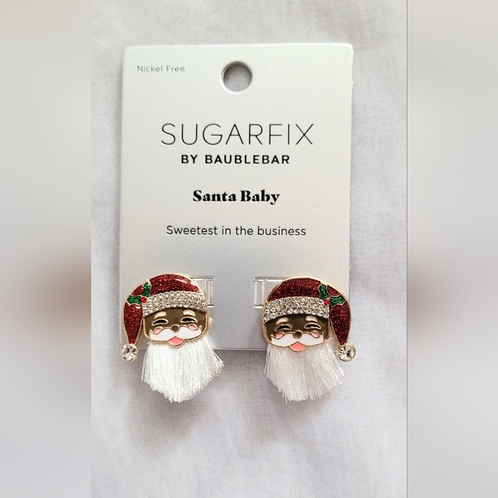 NWT! Rhinestone Red/White Santa Hat Holiday Party Sugarfix Christmas Earrings